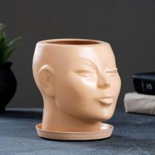 Кашпо "Голова" керамика 15см арт.1668282 бежевый