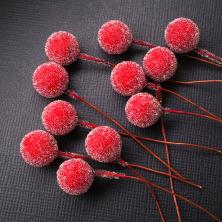 Ягоды на проволоке d- 1,2см 5см арт.SF-7799 в сахаре красный №25