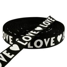 Стропа 25мм "Love" арт.8185 черный/белый
