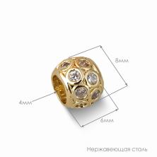 Бусины металл со стразами 8*6мм отв.4мм арт.ИВ-955 золото (нерж.сталь)