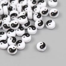 Бусины акрил "Инь-Ян" 7*4мм арт.9896275 бело-черный (50шт)