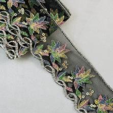 Тесьма на сетке 60мм с пайетками арт.SB-108 черный/mix