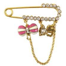 Булавка с цепочкой 45*15мм арт.X01-0662 золото/розовый