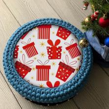 Заготовка для вязаной сумки дерево круг "Крышка. Подарки" 10см арт.5375366