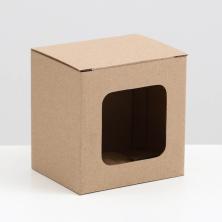 Коробка крафт (гофра) с окошком 12*12*9,5см арт.9082616