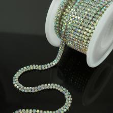 Тесьма-стразы SS16 2 линии стекло 4,0мм арт.5076220 серебро/Crystal АВ