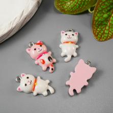 Подвеска акрил "Котик" 15*29мм арт.ИВ-381 белый/розовый