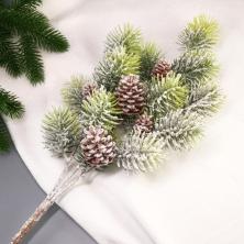 Веточка 55см "Ель" с шишками в снегу арт.106697