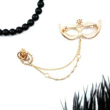 Брошь "Маска карнавальная" со стразами 120*45мм арт.2051 золото