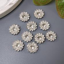 Камни пришивные стекло в металле "Цветочек" 14мм арт.ИВ-823 серебро/Crystal