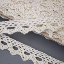 Кружево лен  12мм арт.0022 белый/золото