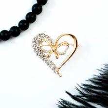 Брошь "Сердце с бантиком" 35*40мм со стразами арт.KBH-021