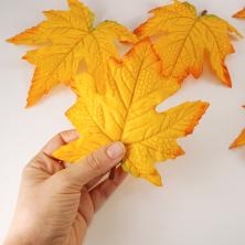 Листочек текстильный кленовый 14*15см арт.ИВ-723 желтый (5шт)