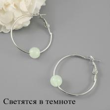 Серьги-кольца d-3,0см арт.SF-7688/1 серебро (бусина светится в темноте)