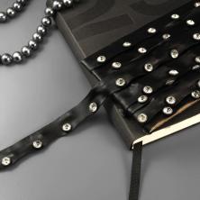 Тесьма кожа 19мм арт.D-1002 со стразами черный