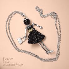 Кулон "Кукла в платье" 9см с цепью 74см арт.ИВ-908 черный/серебро