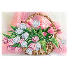 4099 "Тюльпаны в корзине" Рисунок на шелке бисером "Матренин Посад" 37*49см
