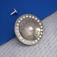 Пуговица джинсовая "Iceberg Jeans" со стразами 40мм арт.ФУ-7608 т.никель