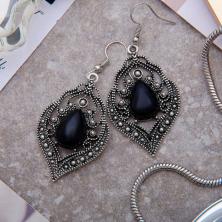 Серьги "Капля" изящность 55*30мм арт.709548 черный/т.серебро