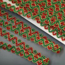 Тесьма с люрексом 15мм арт.6536042 красный/зеленый