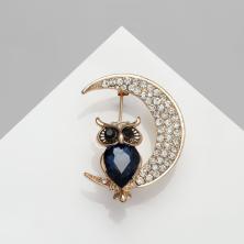 Брошь "Сова на месяце" 30*40мм арт.2291588 золото/микс