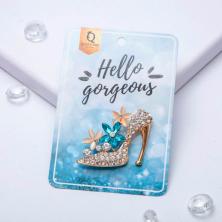 Брошь "Туфелька" 120*80мм арт.1490856 золото/белый/бирюзовый