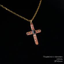 Подвеска с камнем "Крест" 28*45мм ИВ-1086 латунь/син.