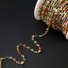 Тесьма-стразы SS16 1 линия стекло 4мм арт.SF-2057 золото/мультиколор