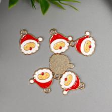 Подвеска эмаль "Дед мороз" 18*17мм арт.6903943 золото/красный