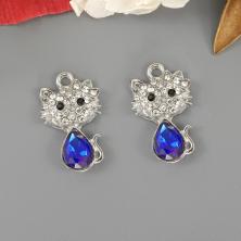 Подвеска "Кот" с кристаллом 13*22мм арт.ИВ-286 серебро/синий