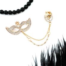 Брошь "Маска карнавальная" со стразами 120*45мм арт.2051 золото