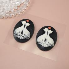 Кабошон пластик 30*40*3мм "Кошки" арт.7713270 белый/розовый